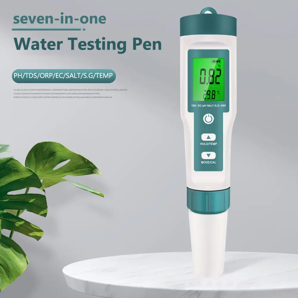 7 in 1 Digital Water Quality Tester Pen TDS/EC/ORP Temperature PH Meter PH TDS EC ORP Salinity SG TEMP Meter Pen with Backlight