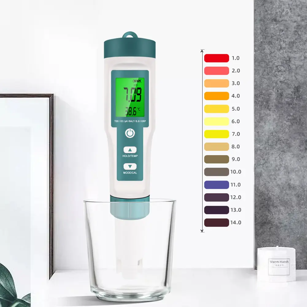7 in 1 Digital Water Quality Tester Pen TDS/EC/ORP Temperature PH Meter PH TDS EC ORP Salinity SG TEMP Meter Pen with Backlight