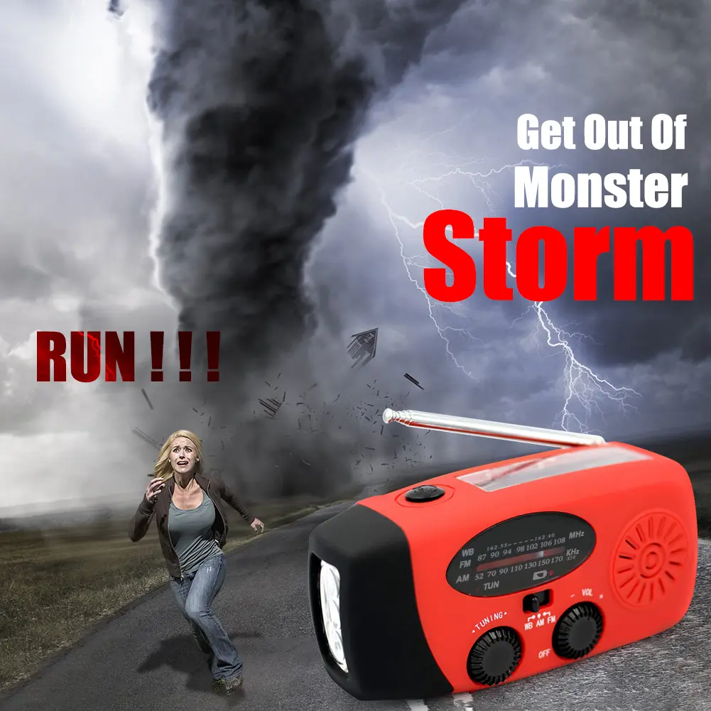 Multifunctional Hand FM AM WB NOAA Radio Hand Crank Solar 2000mAh Radio LED Flashlight Weather Radio Portable LED Flashlight