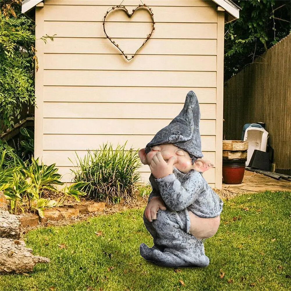Cute Garden Sculpture Ornament Clownish Dwarf Sculpture Comical Funny Boy Art Statue Creative Characters Statue for Garden Home