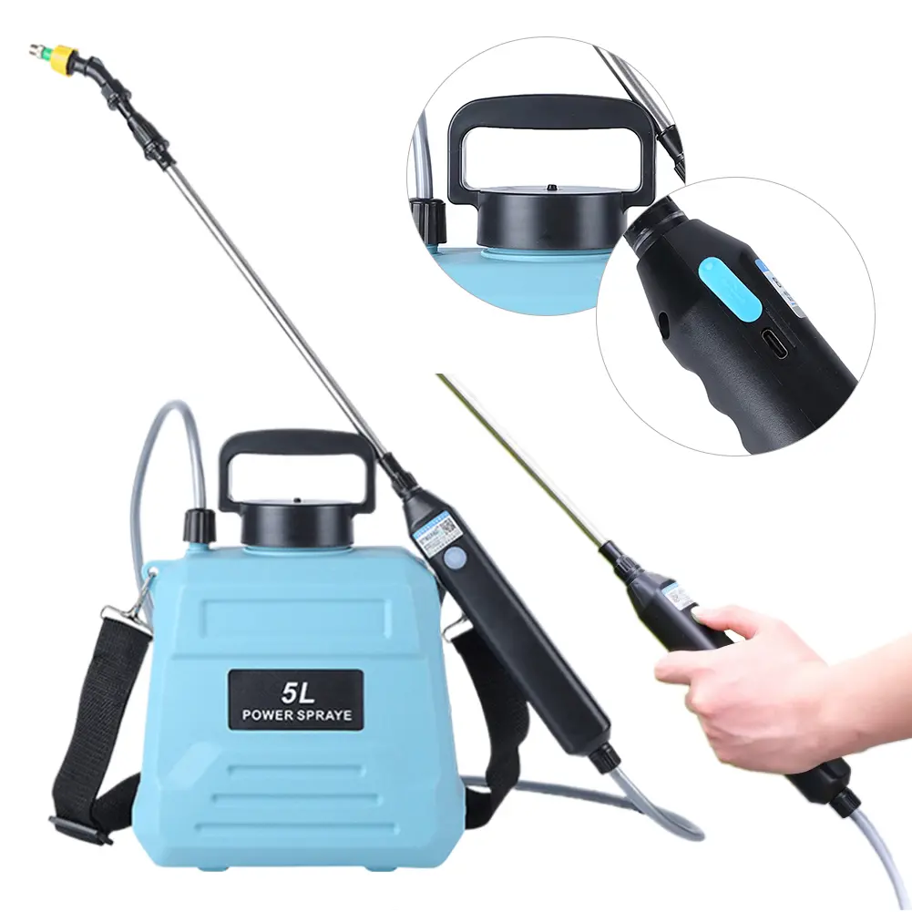 1.35 Gallon Battery Powered Sprayer with 3 Mist Nozzles Electric Sprayer with Adjustable Shoulder Strap for Lawn Garden Cleaning