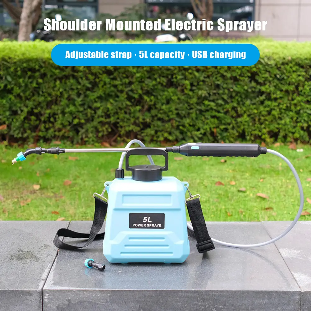 1.35 Gallon Battery Powered Sprayer with 3 Mist Nozzles Electric Sprayer with Adjustable Shoulder Strap for Lawn Garden Cleaning