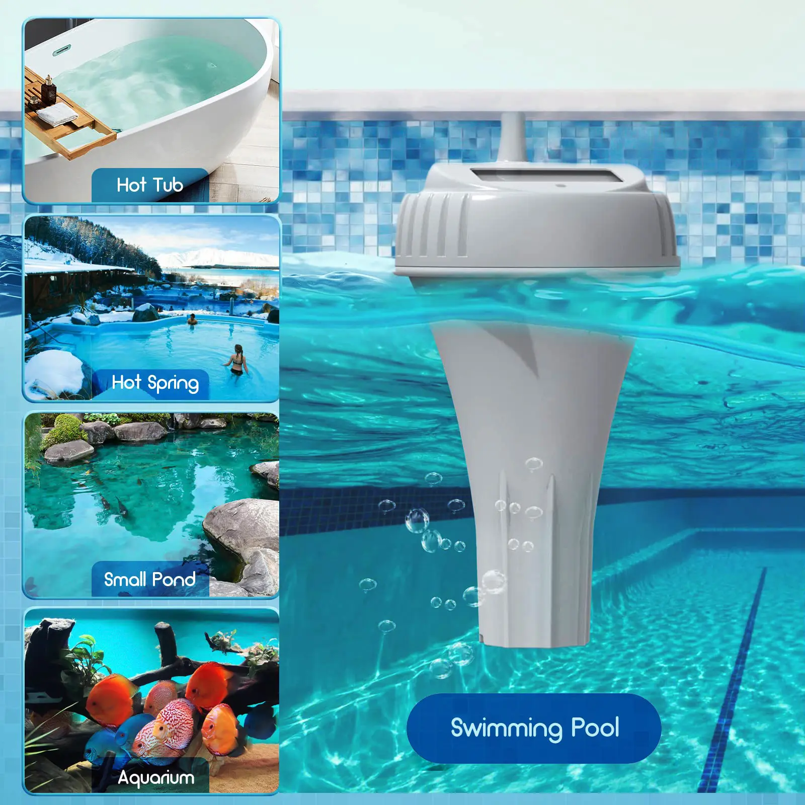 Wireless Digital Pool Thermometer IPX8 Waterproof Water Temperature Thermometer with Indoor Temperature Monitor Water Temp Gauge