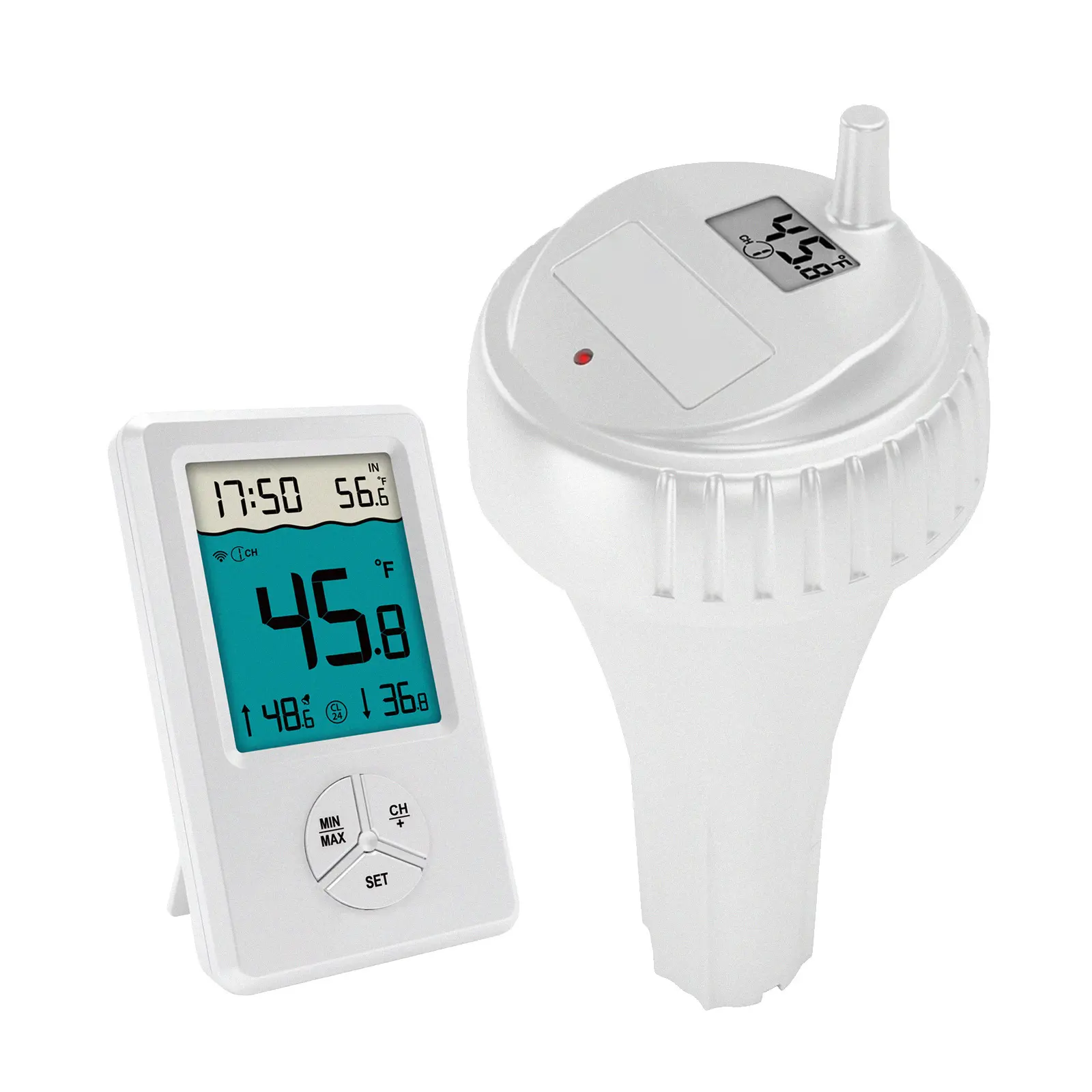 Wireless Digital Pool Thermometer IPX8 Waterproof Water Temperature Thermometer with Indoor Temperature Monitor Water Temp Gauge
