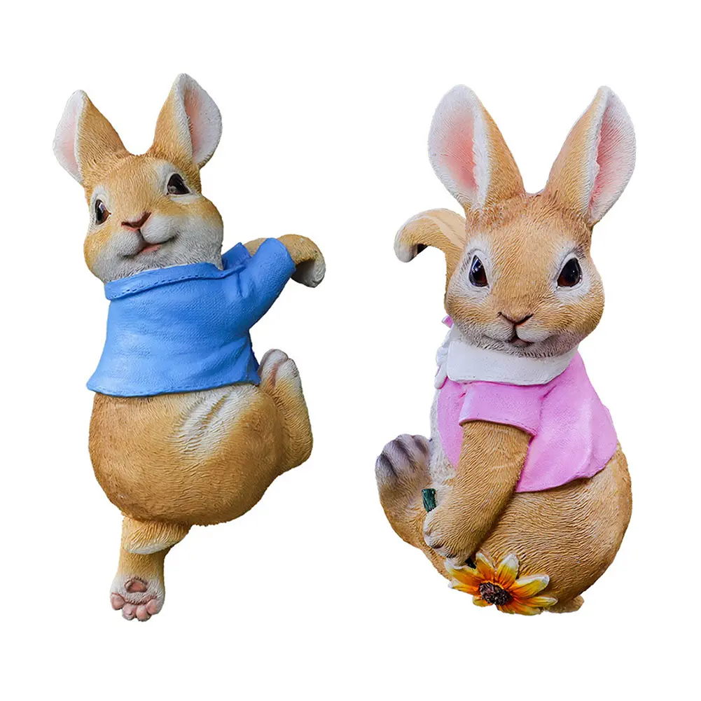 Cute Rabbit Figurine Decoration Garden Supplies Resin Flower Pot Pendant Craft Handicraft Waterproof for Outdoor Indoor Yard