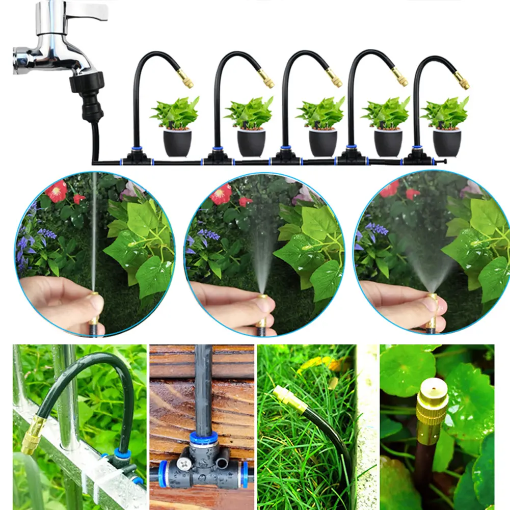 5M/10M Atomization Sprinkler with 20cm Rotating Copper Nozzle Automatic Watering Kit Automatic Misting Watering Kit for Garden