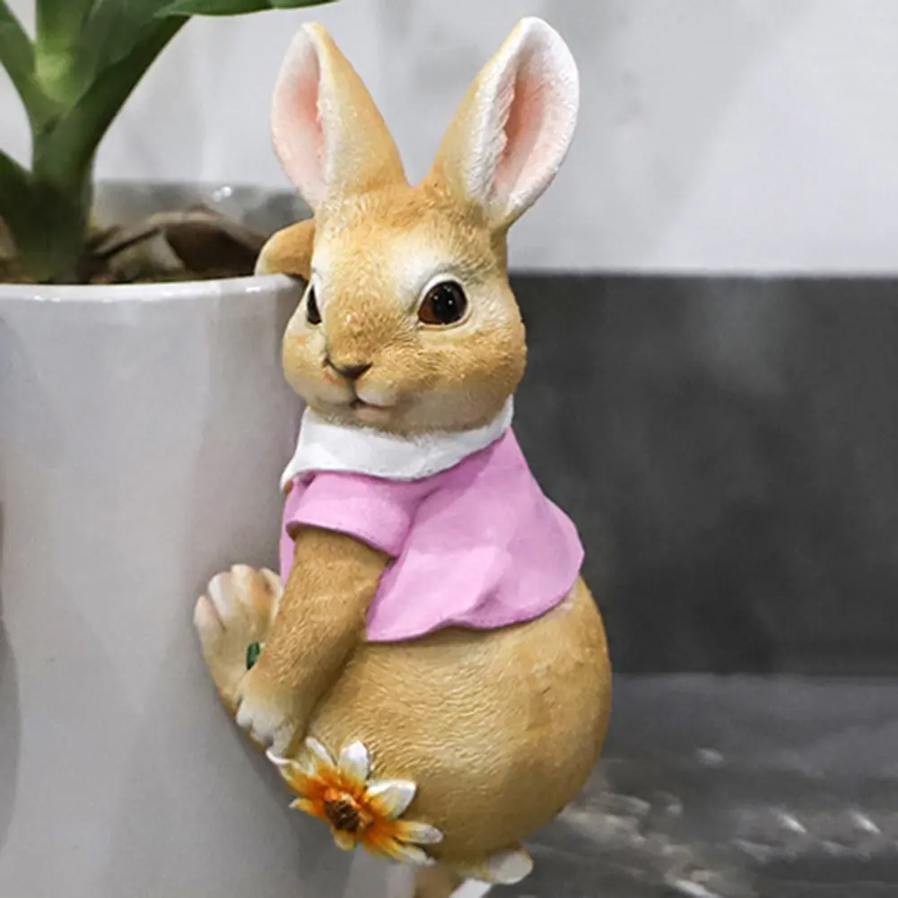 Cute Rabbit Figurine Decoration Garden Supplies Resin Flower Pot Pendant Craft Handicraft Waterproof for Outdoor Indoor Yard