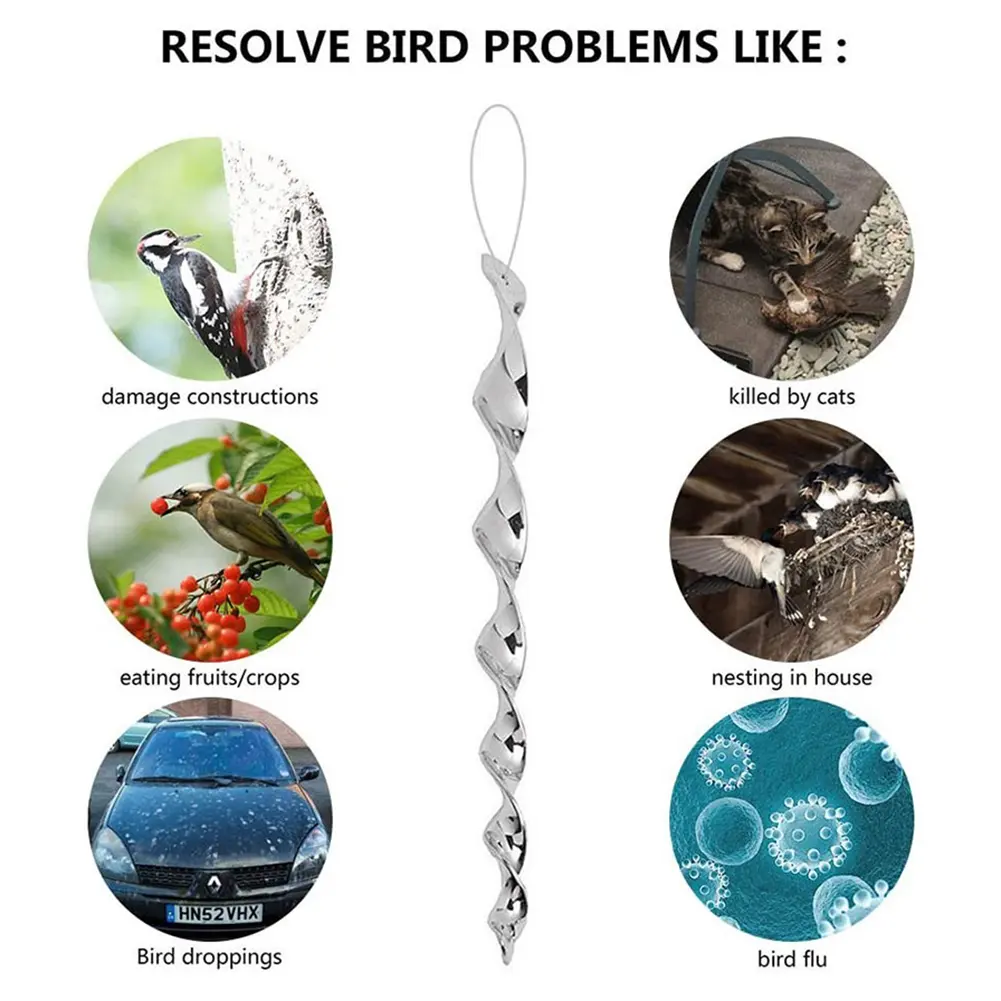 24-60PCS Bird Repeller Rotating Rod Reflective Bird Deterrent Rods 29cm Hanging Spiral Rod Anti-bird Protection Garden Decor