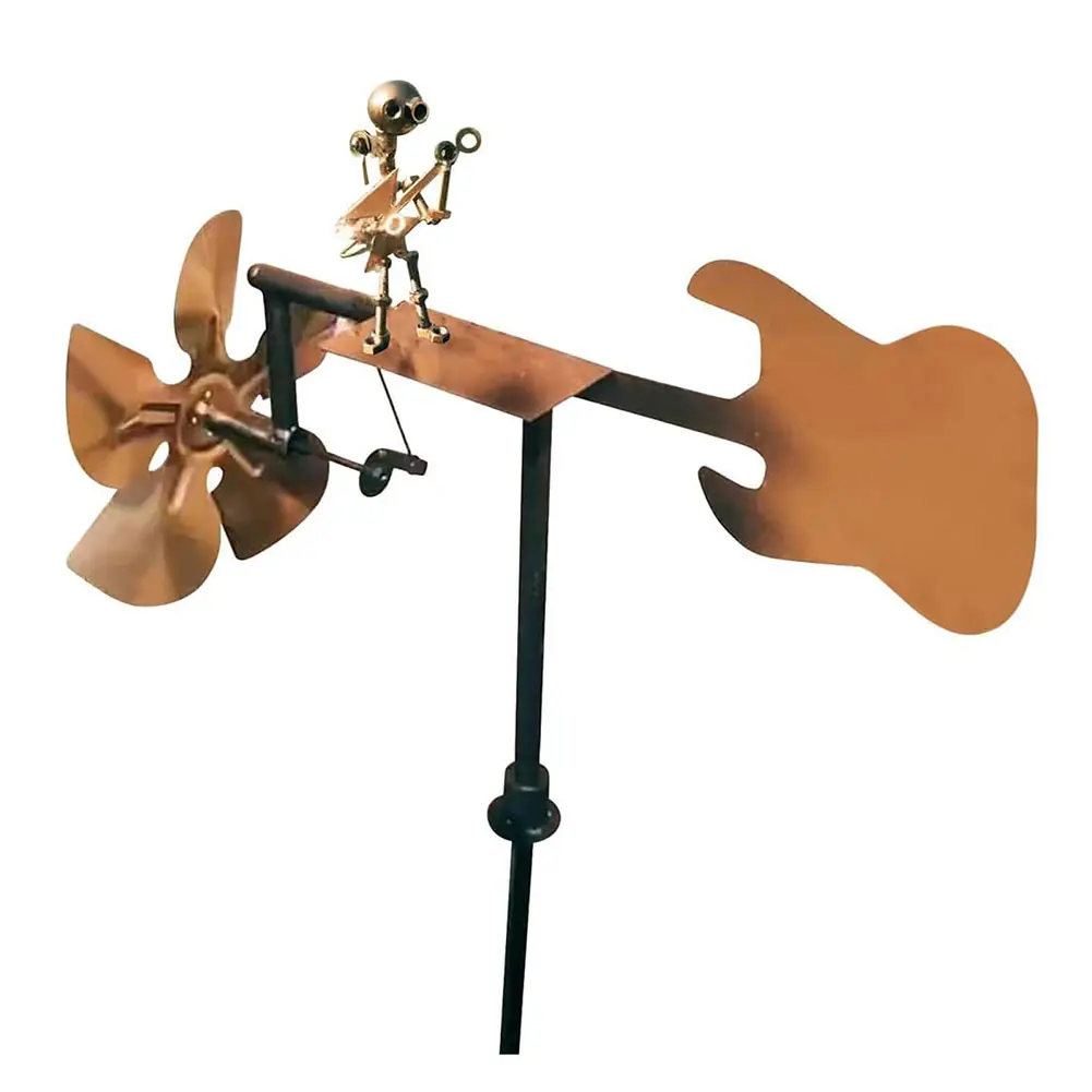 Metal Wind Spinner Handmade Guitar Windmill Statue Percussionist Music Figurines and Statues for Yard Lawn Garden Patio Decor