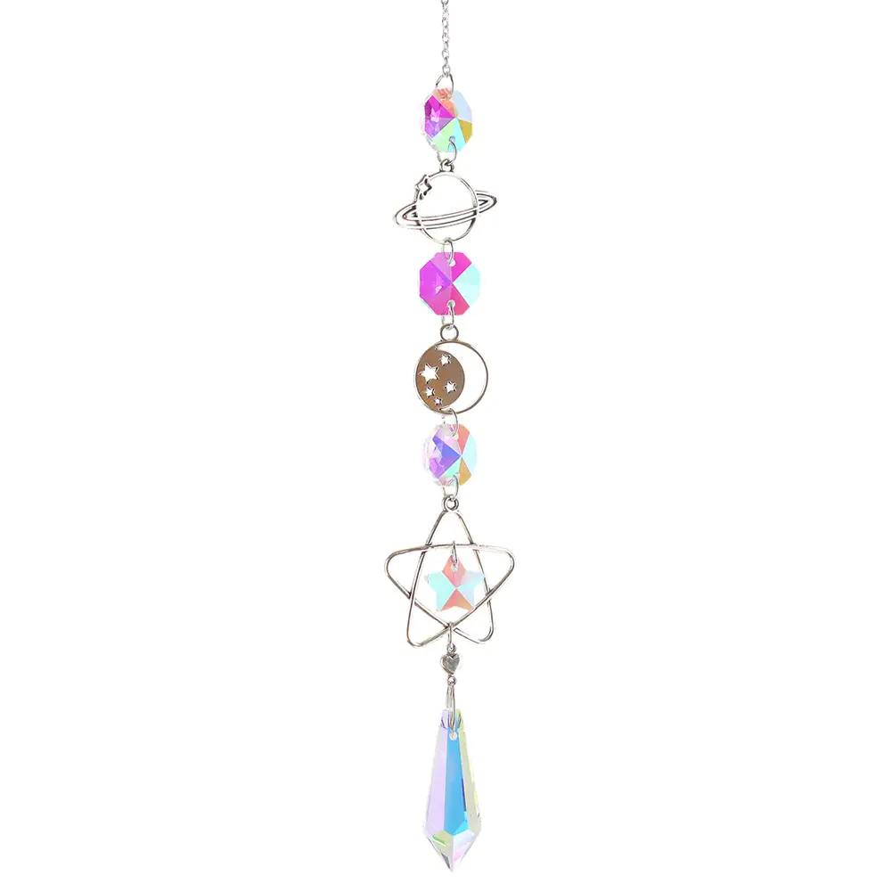 Crystal Wind Chimes Metal Moon Prism Light Catcher Window Curtain Home Car Decor