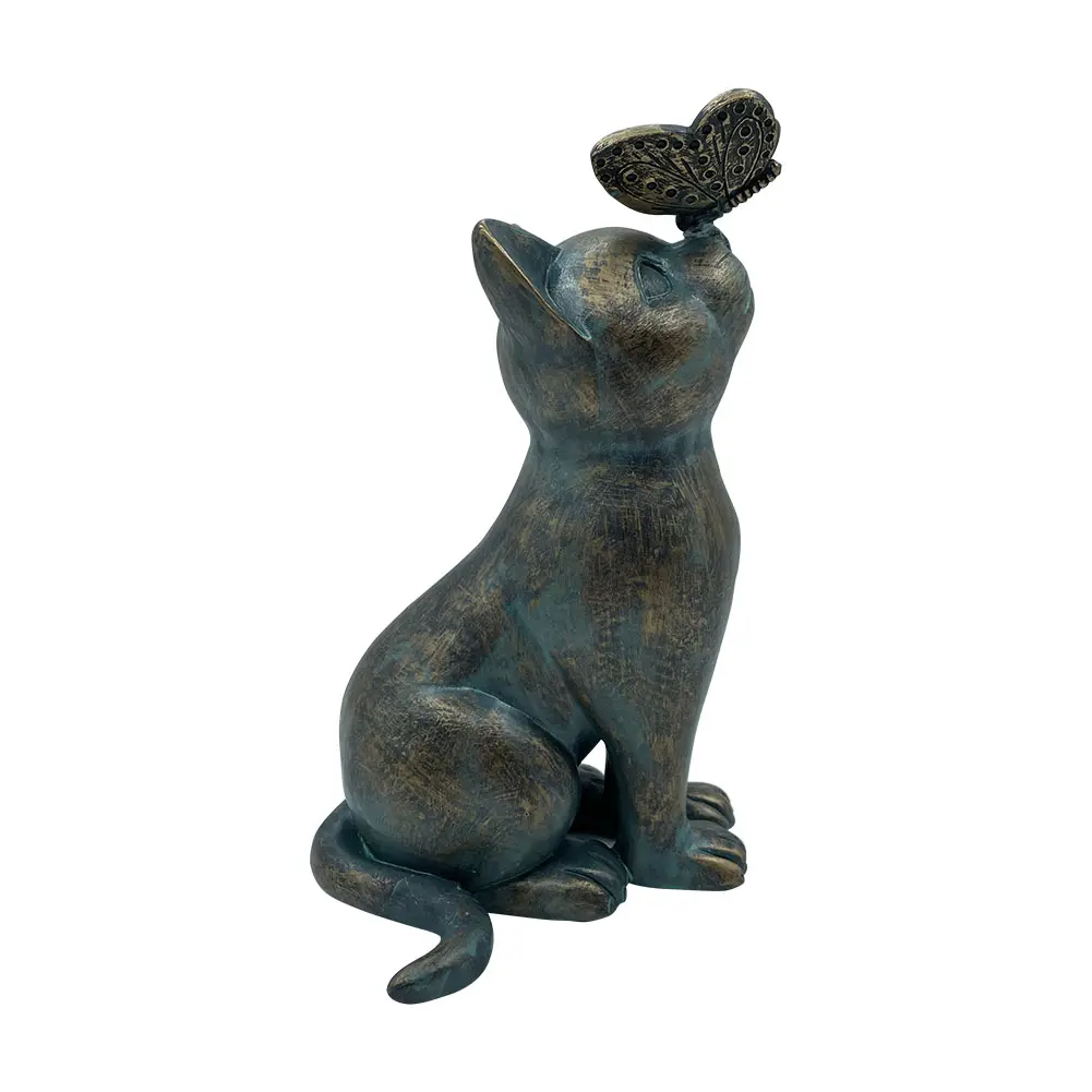 Butterfly Stuck on Cat Nose Sculpture Decorative Figurine Pet Memorial Gifts Vintage Style for Patio Lawn Home Office Ornaments