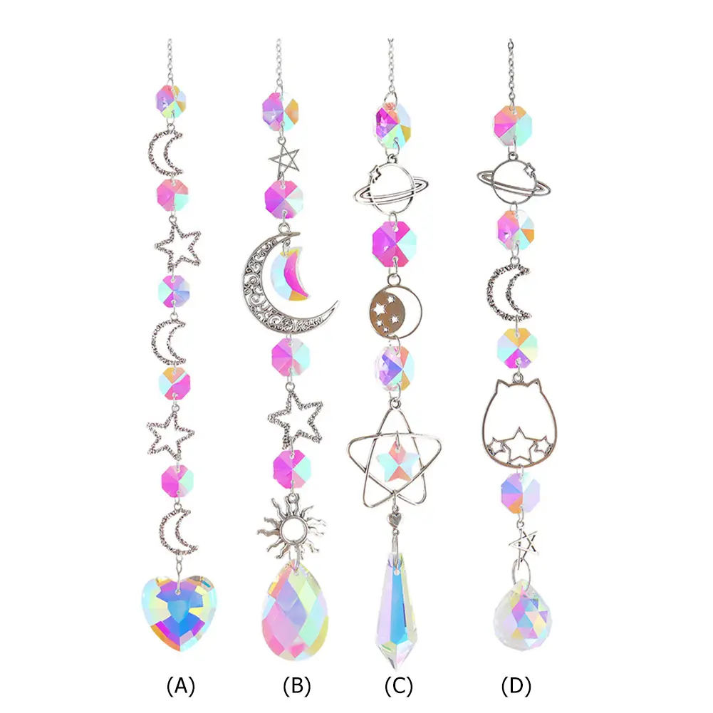 Crystal Wind Chimes Metal Moon Prism Light Catcher Window Curtain Home Car Decor