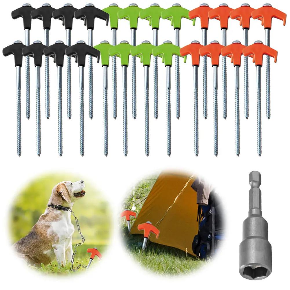 8Pcs Heavy Duty Spiral Screw with Hex Socket Stakes Ground Anchors Camping Stakes Tent Ground Nail Heavy Duty Tent Stakes Pegs