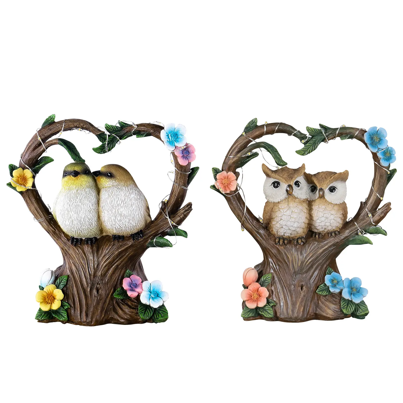 Birds Statue Cute Animal Figurine with Solar Powered Light Garden Sculptures Lawn Ornaments for Outdoor Garden Patio Yard Porch