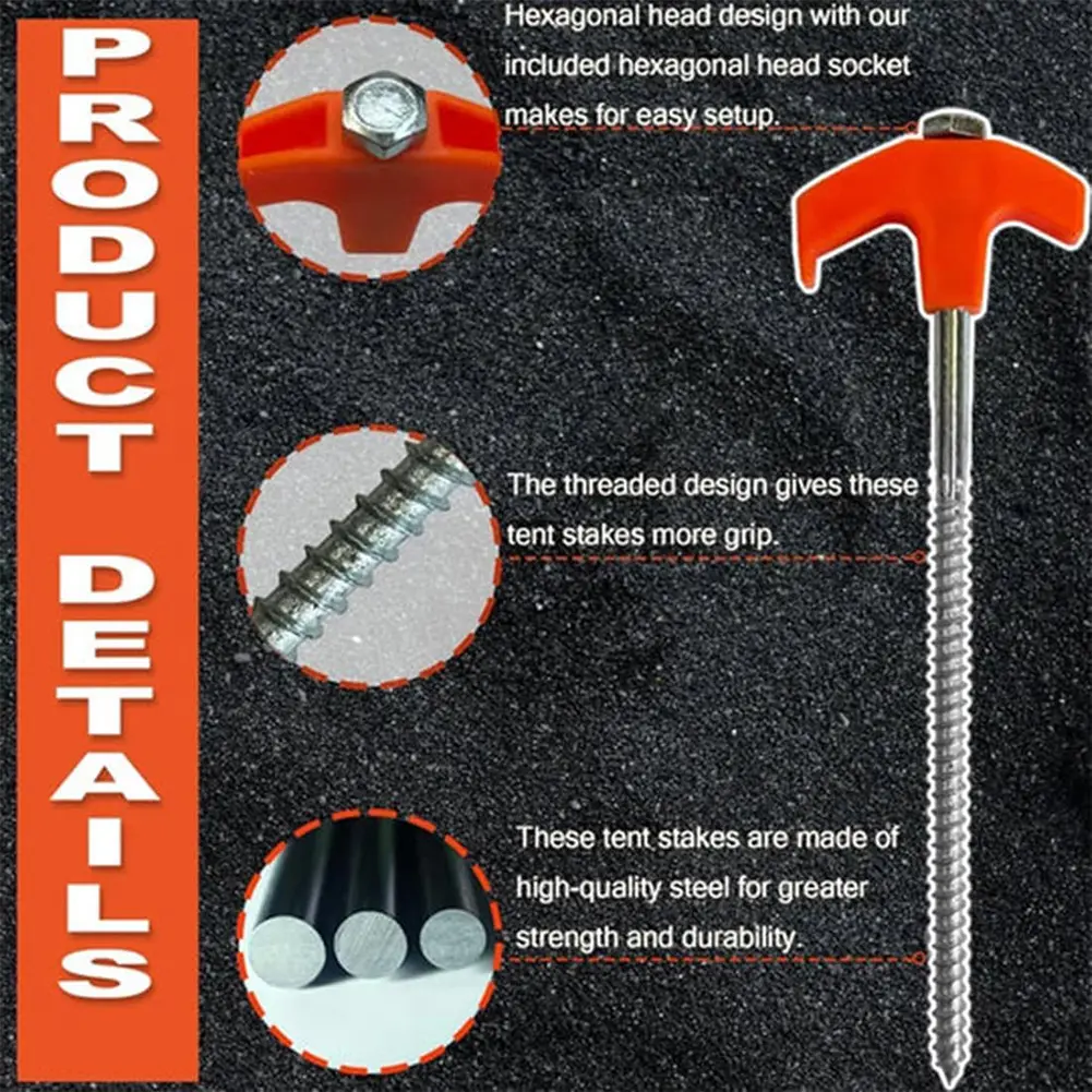 8Pcs Heavy Duty Spiral Screw with Hex Socket Stakes Ground Anchors Camping Stakes Tent Ground Nail Heavy Duty Tent Stakes Pegs