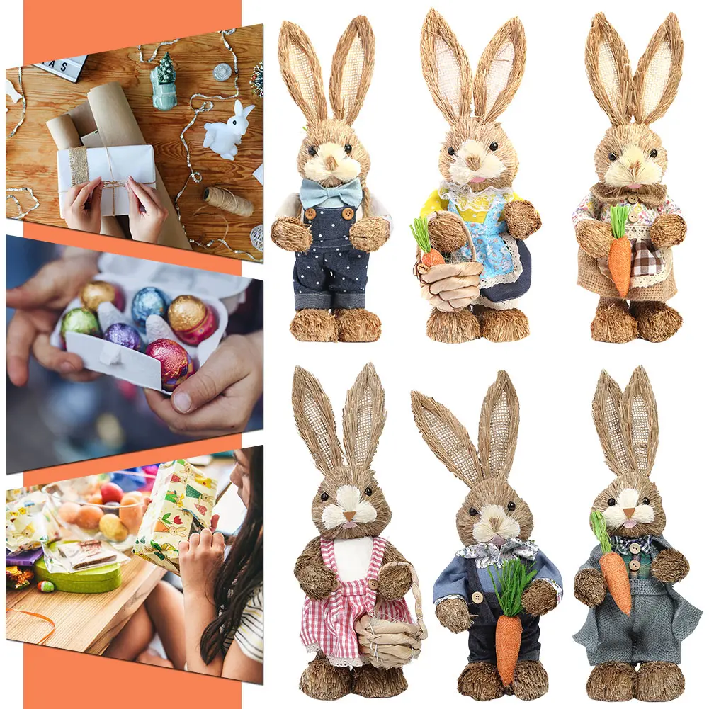 Easter Decorations Bunny Handmade Straw Bunny Rustic Straw Bunny Figurine Easter Straw Rabbit Ornament Spring Home Decor