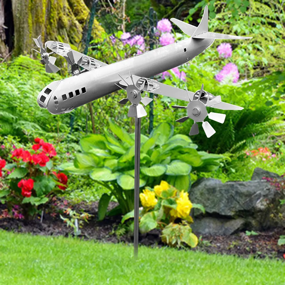 Super Fortress Aircraft Windmill Iron Metal Spinner Aircraft Windmill Airplane Windmill Model for Outdoor Garden Decoration