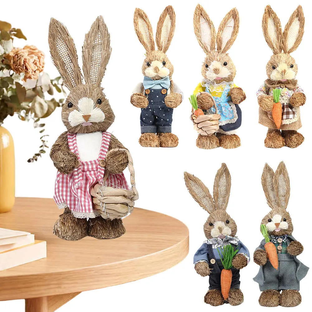 Easter Decorations Bunny Handmade Straw Bunny Rustic Straw Bunny Figurine Easter Straw Rabbit Ornament Spring Home Decor