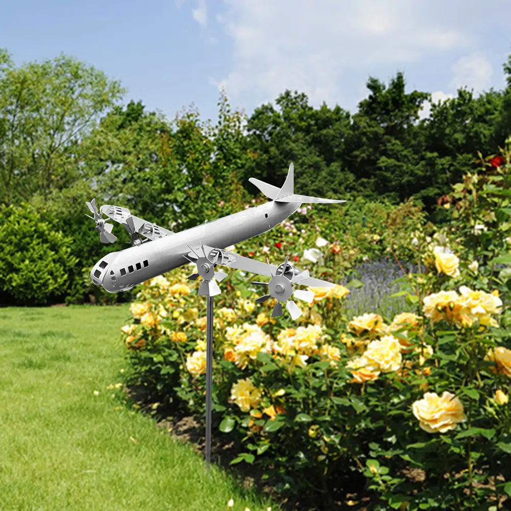 Super Fortress Aircraft Windmill Iron Metal Spinner Aircraft Windmill Airplane Windmill Model for Outdoor Garden Decoration