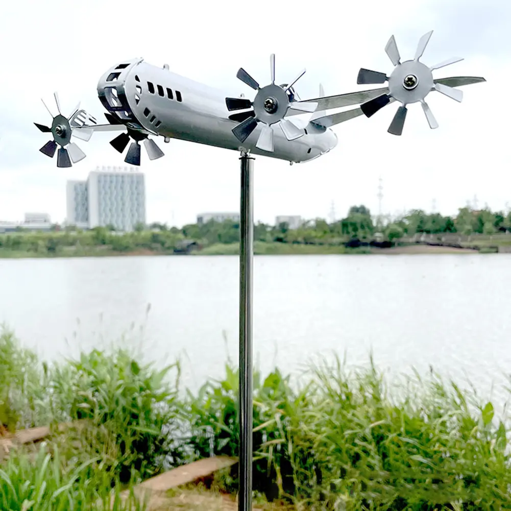 Super Fortress Aircraft Windmill Iron Metal Spinner Aircraft Windmill Airplane Windmill Model for Outdoor Garden Decoration