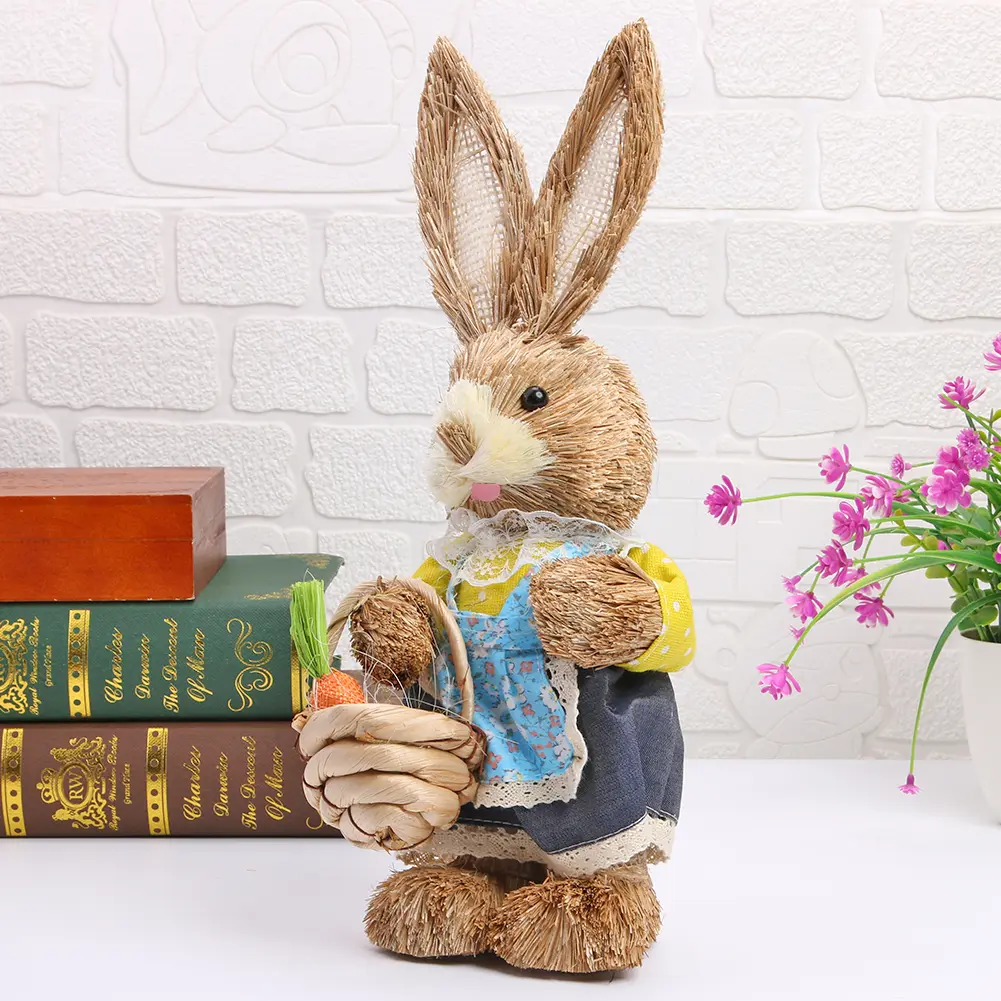 Easter Decorations Bunny Handmade Straw Bunny Rustic Straw Bunny Figurine Easter Straw Rabbit Ornament Spring Home Decor