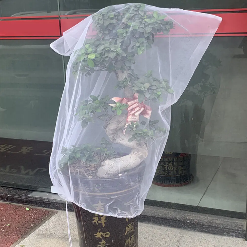 Vegetable Protection Barrier Cover with Drawstring Nylon Netting Protect Bag Ultra Fine Mesh Transparent for Fruit Vegetable