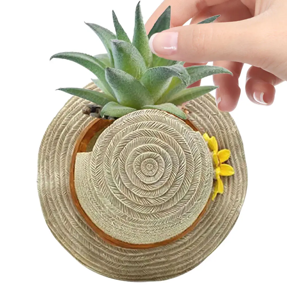 Boho Hat & Bag Planter Planter Pot Resin Imitation Straw Planting Pot Decorative Succulent Plant Pot for Balcony Garden Yard