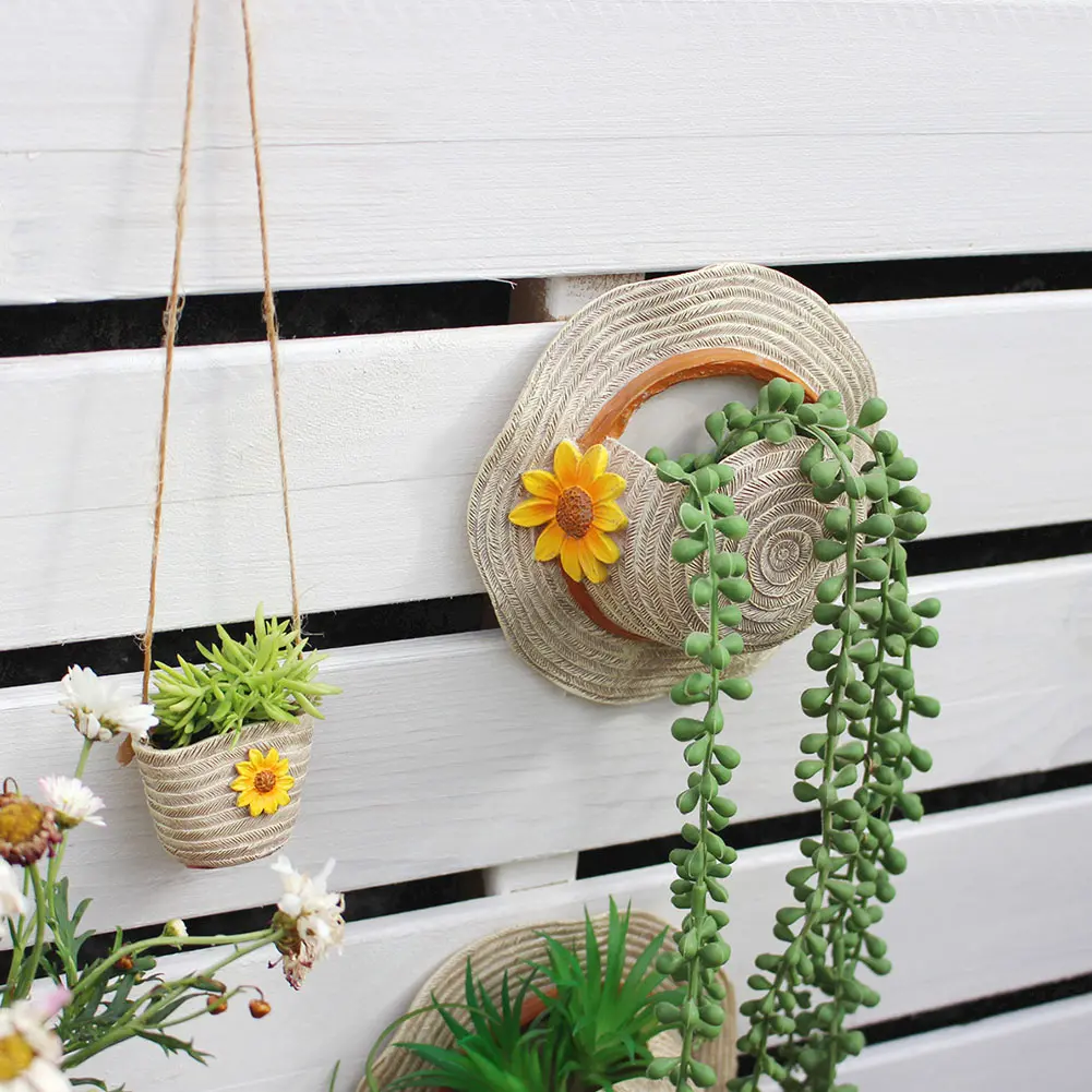 Boho Hat & Bag Planter Planter Pot Resin Imitation Straw Planting Pot Decorative Succulent Plant Pot for Balcony Garden Yard