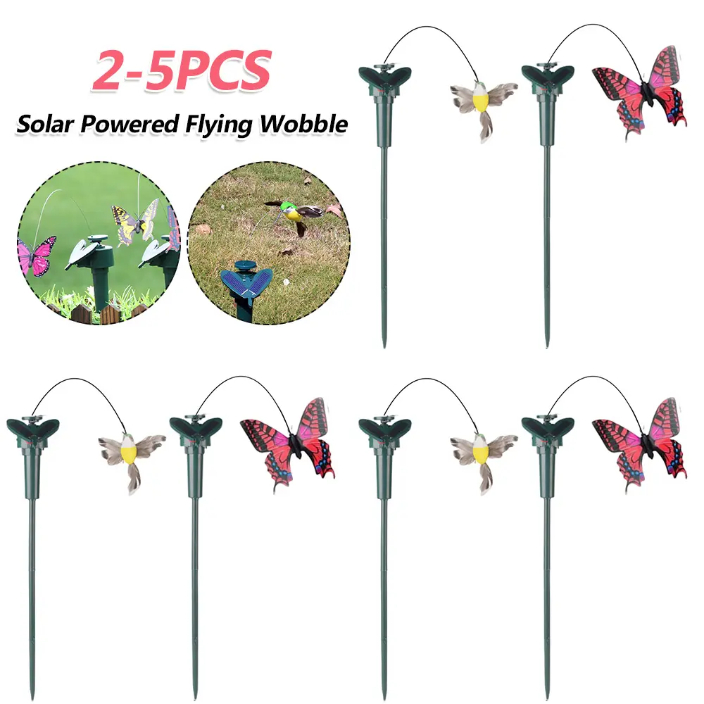 2-5PCS Solar Powered Flying Humming Bird Dancing Fluttering Butterflies Ornaments Waterproof Garden Yard Home Farmland Ornament