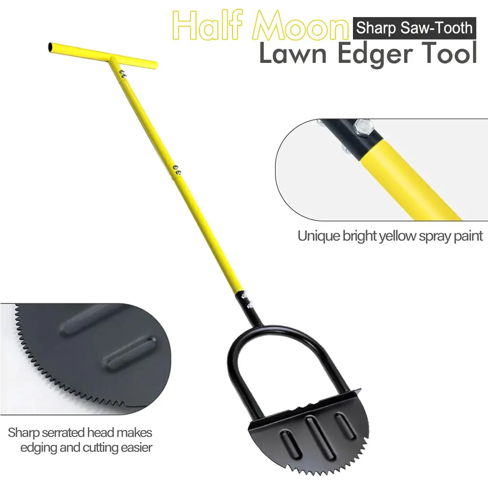 Manual Trimming Shovel Serrated Grass Saw Cutter With T-Grip Half Moon Manual Lawn Edger Reinforcedfor for Home Garden Supplies