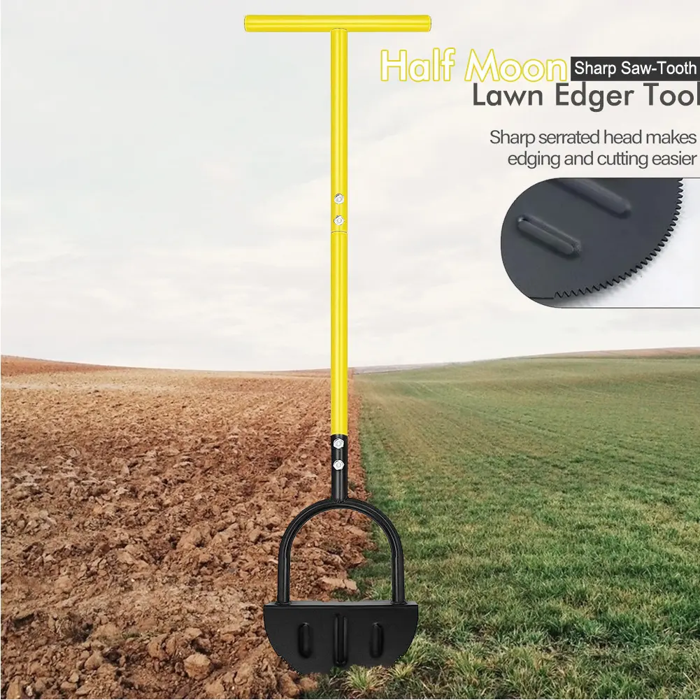 Manual Trimming Shovel Serrated Grass Saw Cutter With T-Grip Half Moon Manual Lawn Edger Reinforcedfor for Home Garden Supplies