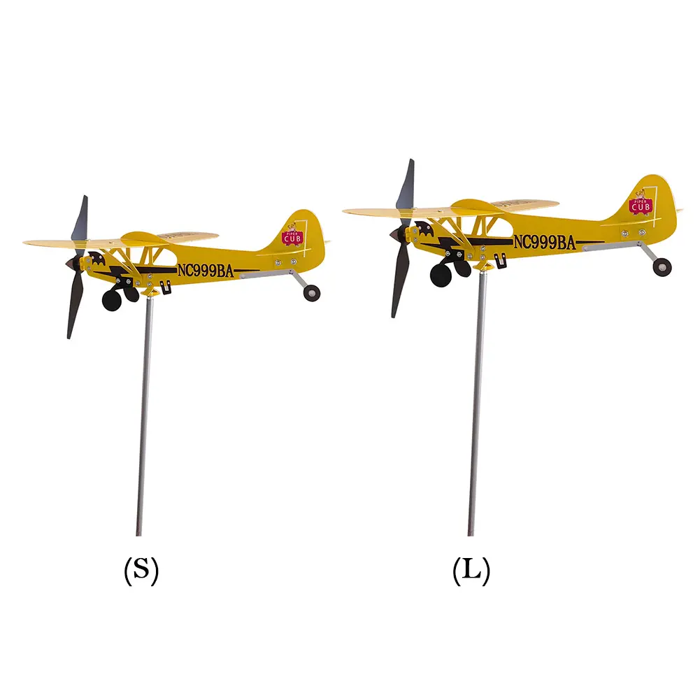 3D Plane Garden Weather Vane Plug Decor Anti-corrosion Metal Airplane Plug-in Windmill Weatherproof Ornaments for Outdoor Garden