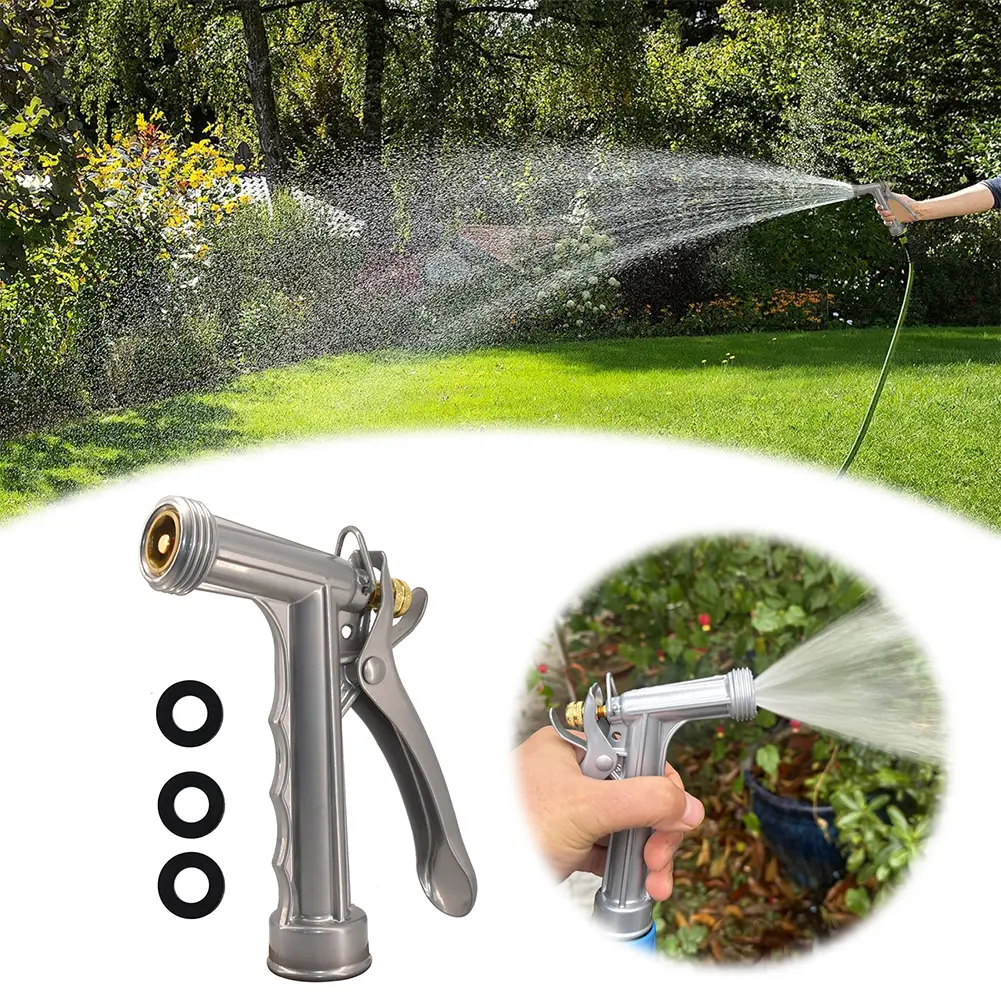 Zinc Alloy Adjustable Hose Nozzle with Threaded Front Multifunction Pistol Nozzle for Watering Plants Washing Car Showering Pet