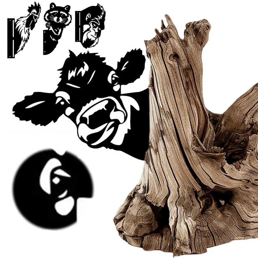 Metal Animal Decorations Rust Proof Yard Art Decorative Stake Animal Tree Steel Decorations for Patio Lawn Outdoor Decor