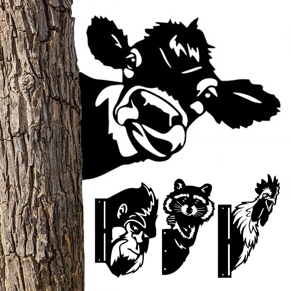 Metal Animal Decorations Rust Proof Yard Art Decorative Stake Animal Tree Steel Decorations for Patio Lawn Outdoor Decor