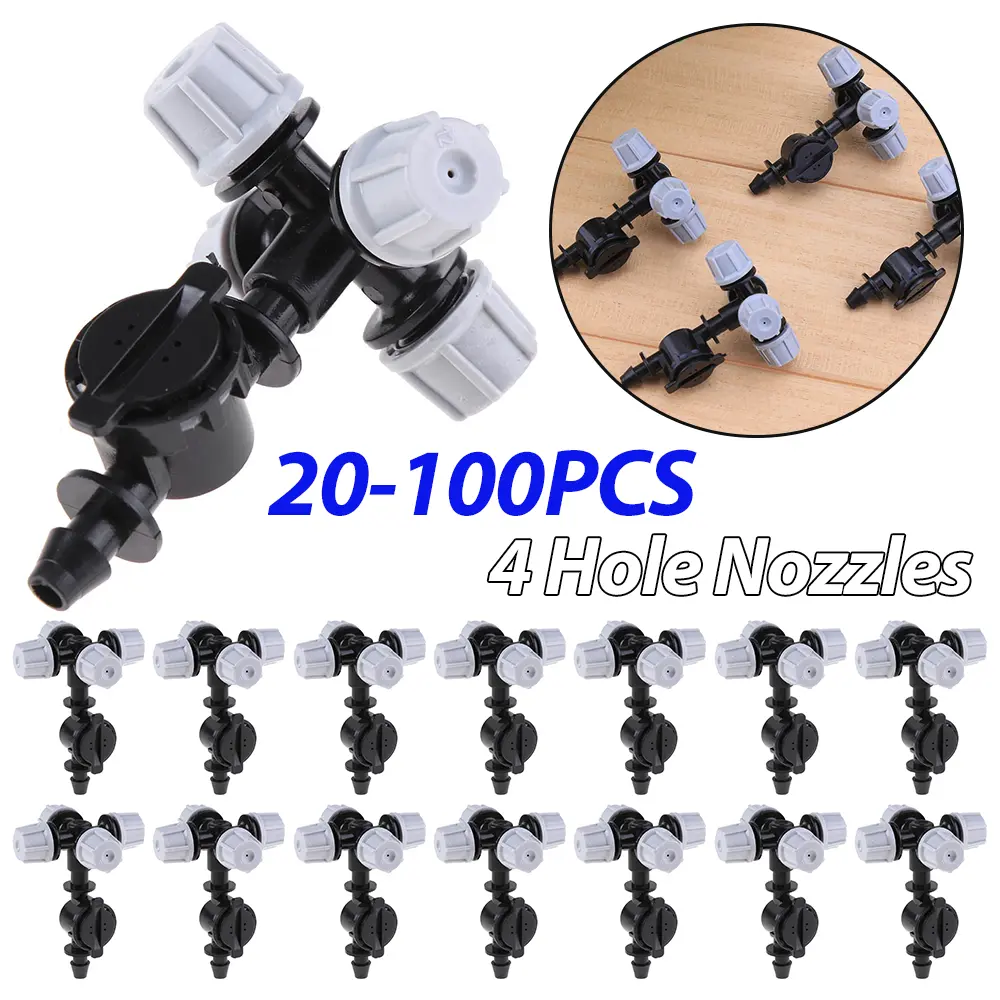 20-100PCS 4Hole Micro Mist Sprinkler Four Outlets Atomizing Misting Sprayer Easy Installation for Outdoor Misting Cooling System