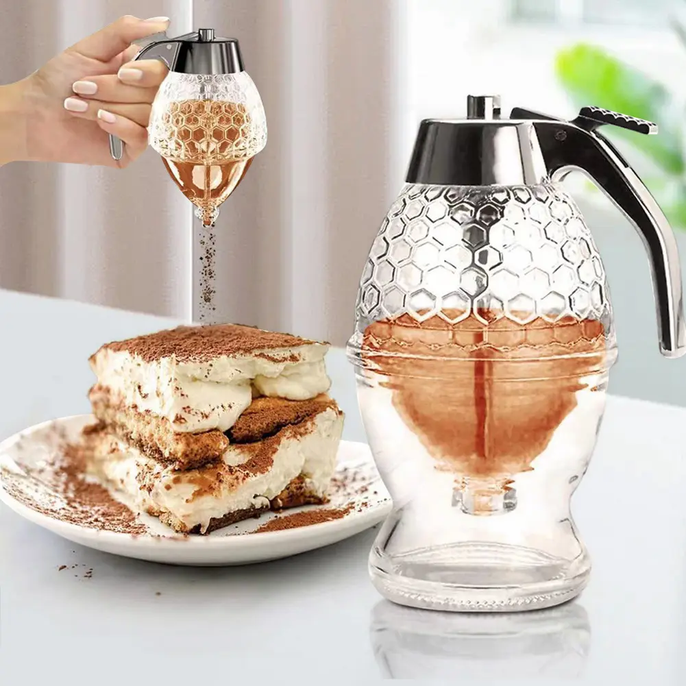 2-5PCS No Drip Acrylic Honey Pourer Dispenser with Stand Honey Jar Container Storage Juice Syrup Cup Bee Drip Dispenser Kettle