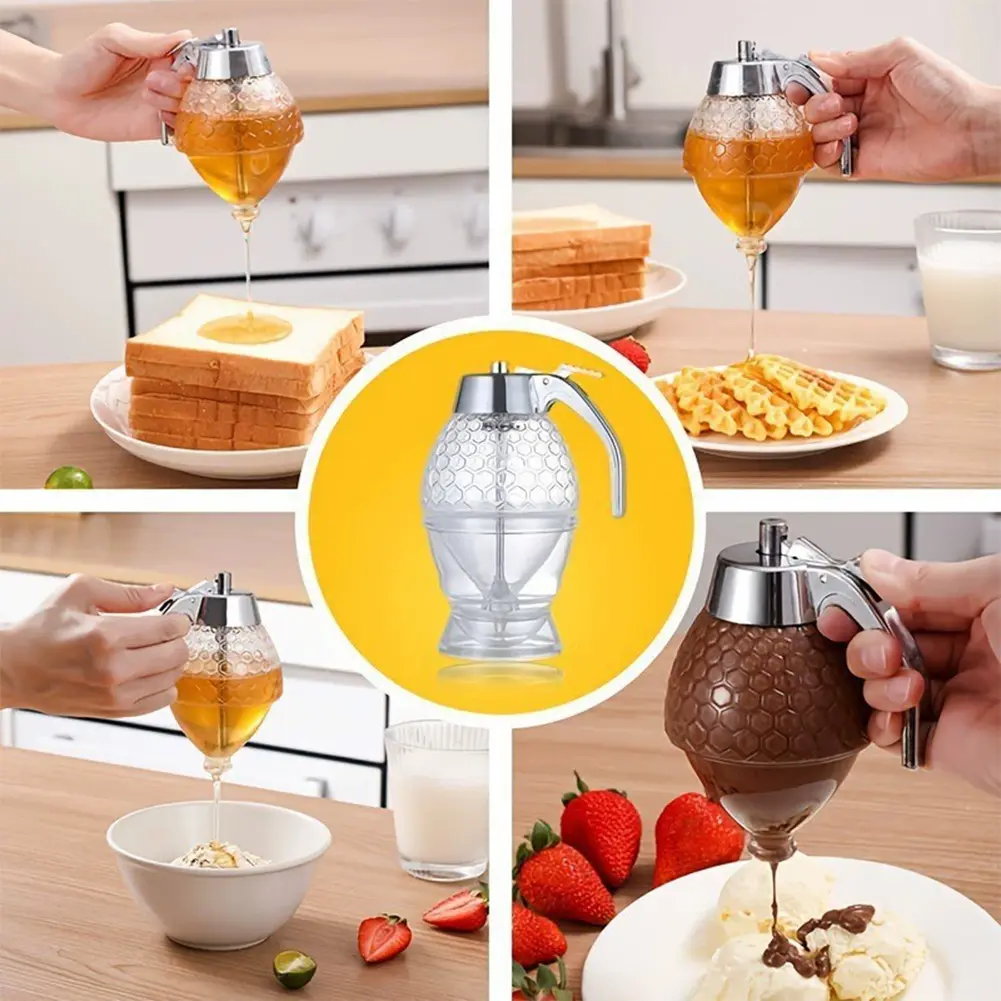 2-5PCS No Drip Acrylic Honey Pourer Dispenser with Stand Honey Jar Container Storage Juice Syrup Cup Bee Drip Dispenser Kettle