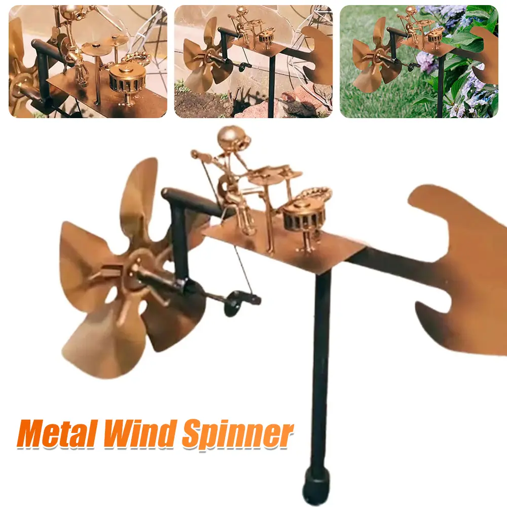 Metal Wind Spinner Beat The Drums with The Wind Decorative Wind Power Rock Art Statue for Garden Yard Patio Lawn Porch Backyard