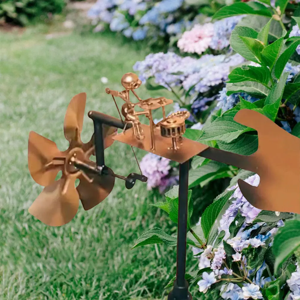 Metal Wind Spinner Beat The Drums with The Wind Decorative Wind Power Rock Art Statue for Garden Yard Patio Lawn Porch Backyard