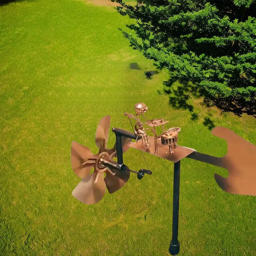 Metal Wind Spinner Beat The Drums with The Wind Decorative Wind Power Rock Art Statue for Garden Yard Patio Lawn Porch Backyard