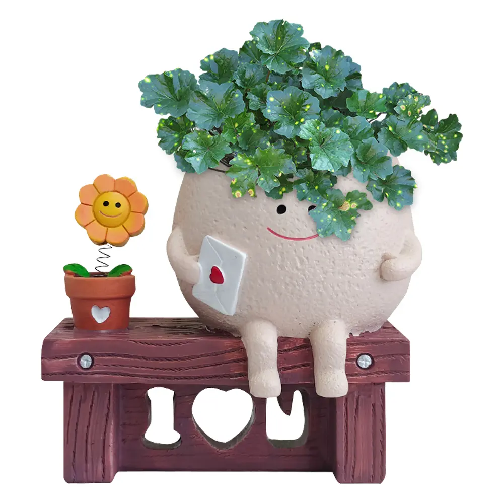 Smile Face Planter Pot Resin Cute Guitar Plant Pot Unique Sit Long Chair Succulent Pots for String of Pearls Plant