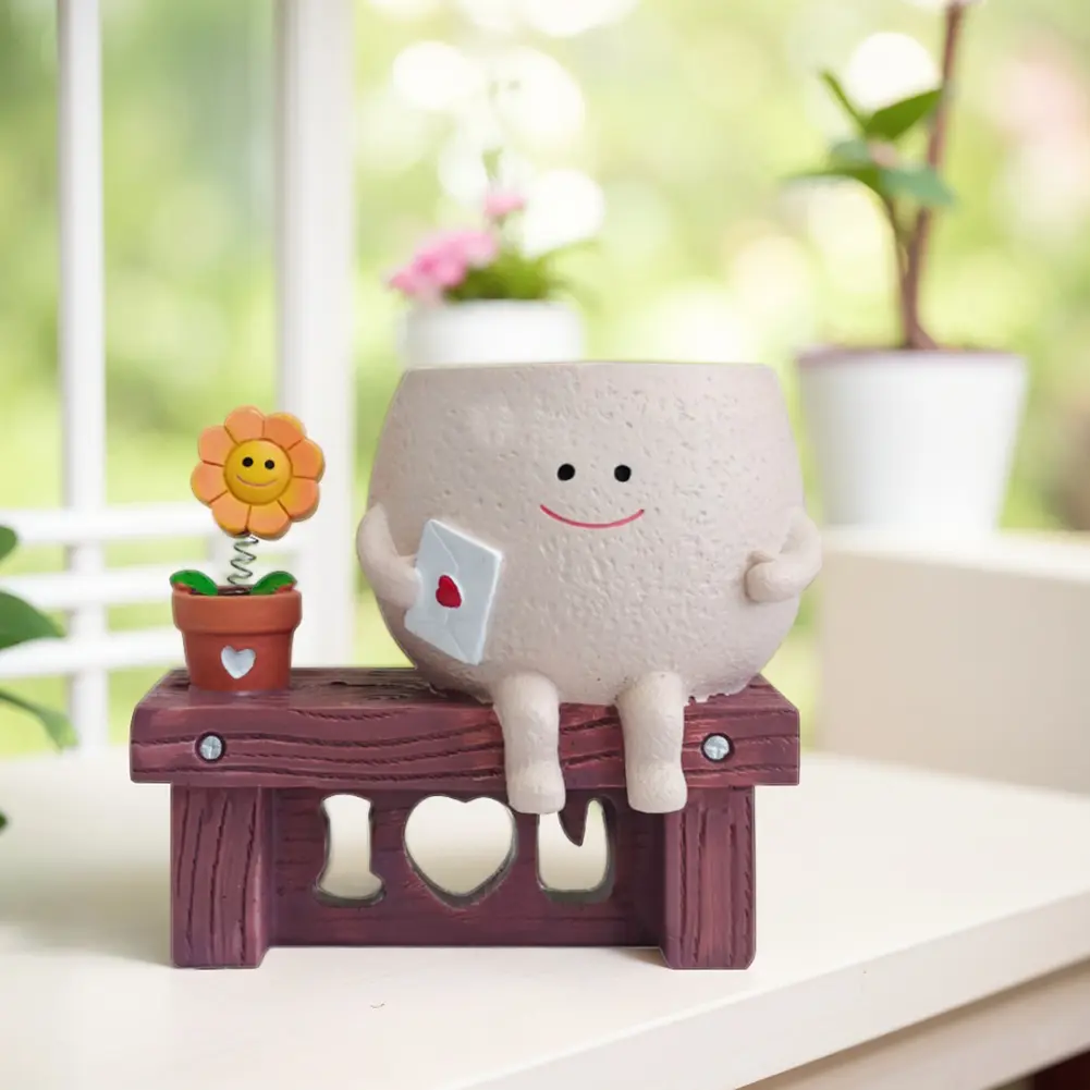Smile Face Planter Pot Resin Cute Guitar Plant Pot Unique Sit Long Chair Succulent Pots for String of Pearls Plant