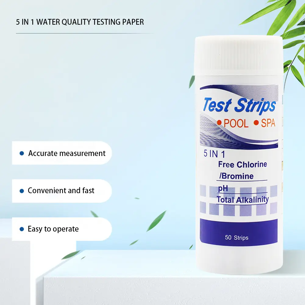 3-10Box 5 in 1 Swimming Pool PH Test Paper Residual Chlorine PH Value Alkalinity Hardness Test Strip PH Tester Pool Accessories