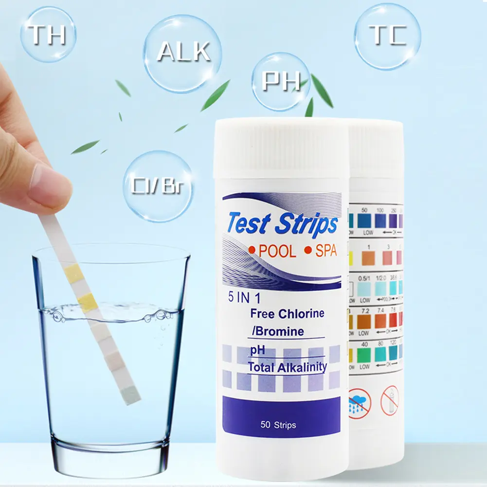3-10Box 5 in 1 Swimming Pool PH Test Paper Residual Chlorine PH Value Alkalinity Hardness Test Strip PH Tester Pool Accessories