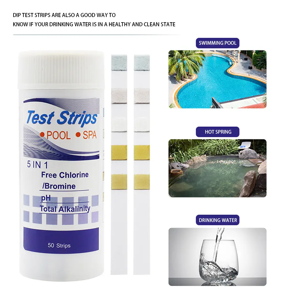 3-10Box 5 in 1 Swimming Pool PH Test Paper Residual Chlorine PH Value Alkalinity Hardness Test Strip PH Tester Pool Accessories
