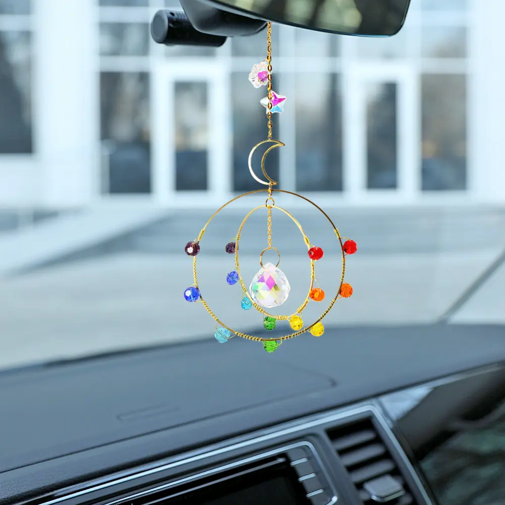 Crystal Wind Chimes Star Moon Hanging Pendant Plated Colorful Beads Home Lighting Accessory Outdoor Indoor Decor