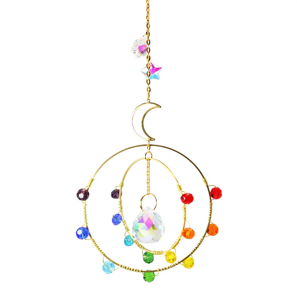 Crystal Wind Chimes Star Moon Hanging Pendant Plated Colorful Beads Home Lighting Accessory Outdoor Indoor Decor