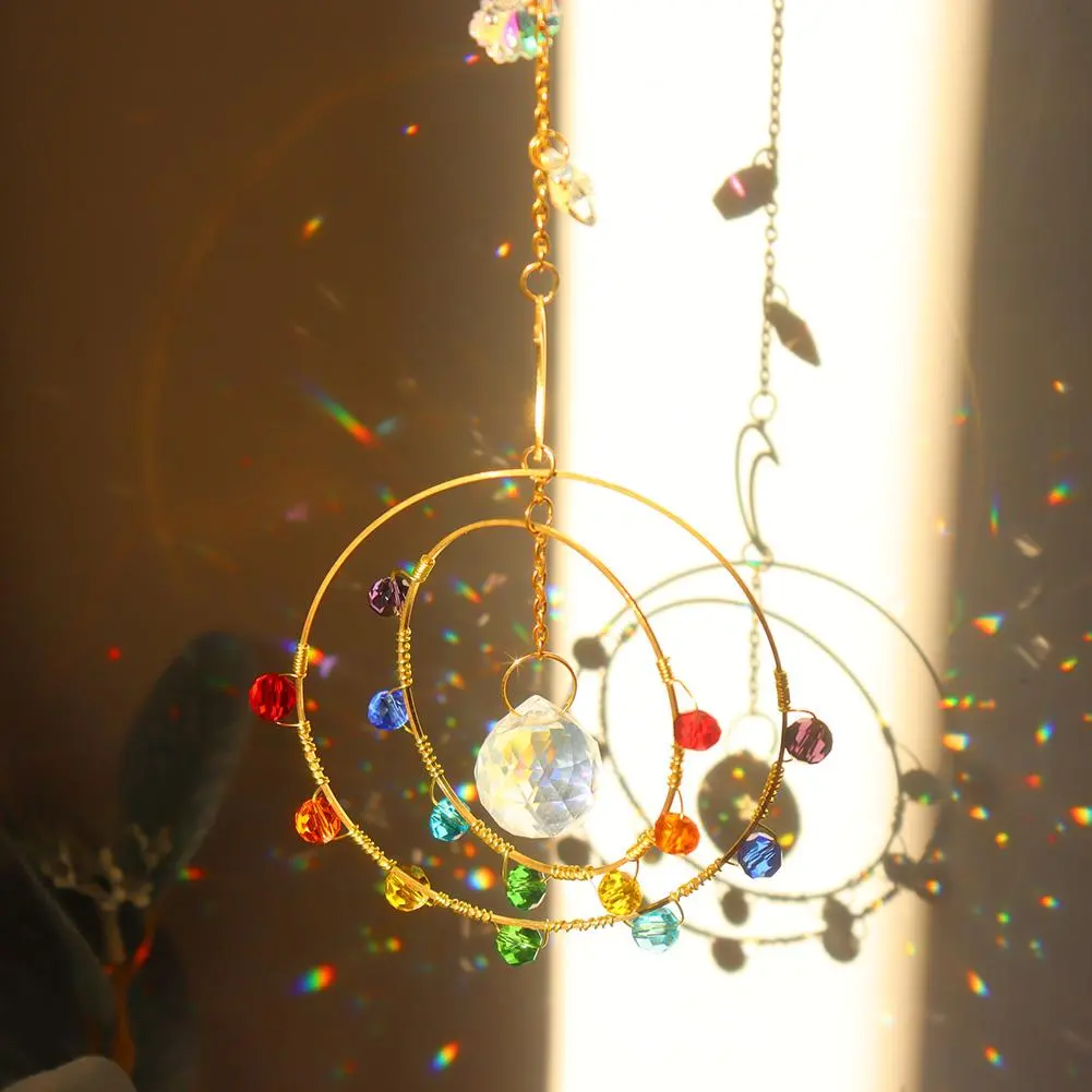 Crystal Wind Chimes Star Moon Hanging Pendant Plated Colorful Beads Home Lighting Accessory Outdoor Indoor Decor