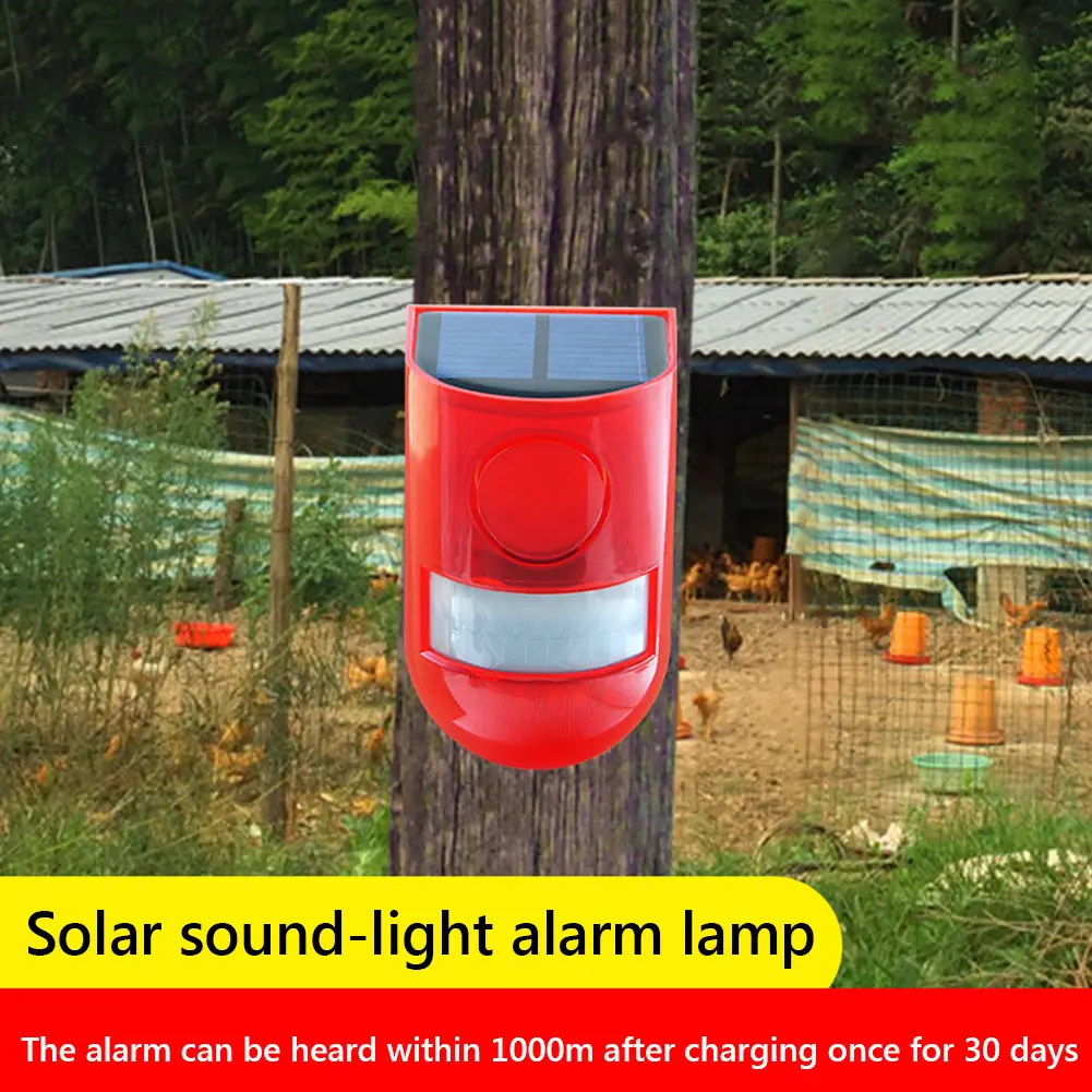 Outdoor Solar Infrared Motion Sensor Alarm 110DB Siren Strobe Light IP65Waterproof Villa Farm Yard Garden Security Alarm System